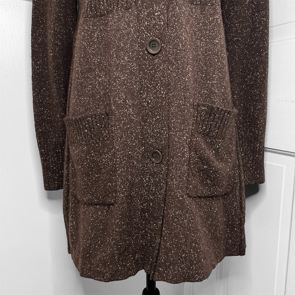 Eileen Fisher Brown Speckled Knit Wool Angora Silk Blend Duster Cardigan Sweater - Picture 3 of 10